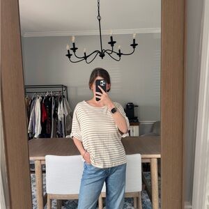 Lafayette 148 New York Beige and White Striped Tee
